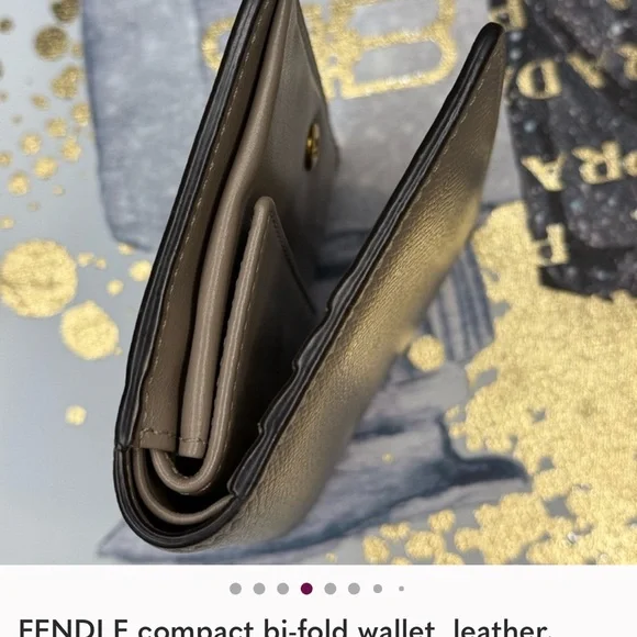 Fendi F Beige Leather Bi-Fold Wallet with Gold Logo. 31/2 X 41/2 - Picture 4 of 16